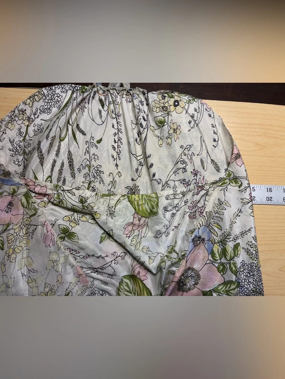 Y2K Froxx SILK Watercolor Floral Bamboo Ring Halter Top USA MADE Vintage Large - Picture 6 of 7